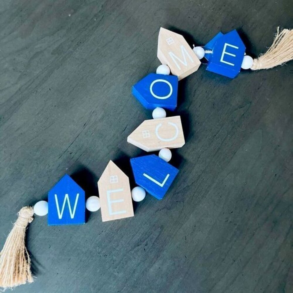 Farmhouse Boho Welcome Wood Garland Decor Sign